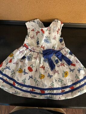 Good Lad White Dress with Multicolor Floral Print and Navy Bow